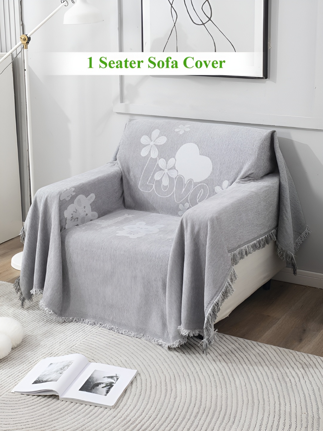 

HOKIPO Grey & White 1 Seater Sofa Throw