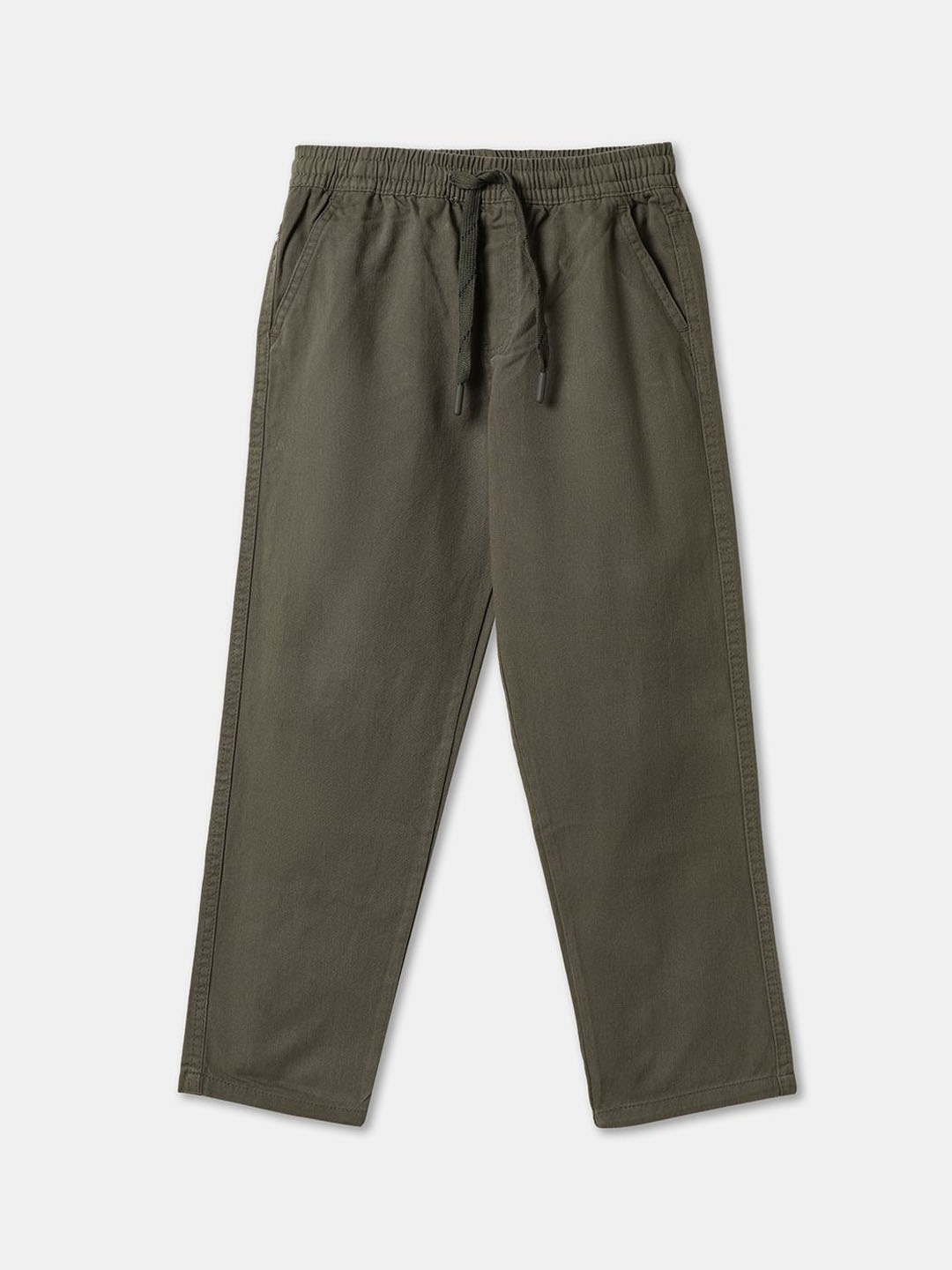 

R&B Boys Cotton Mid-Rise Flat-Front Woven Smart Trousers, Olive
