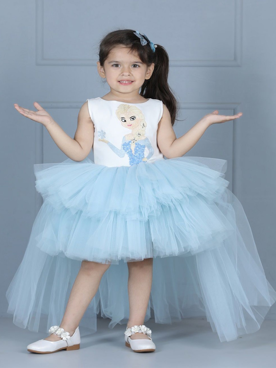 

THE LITTLE CELEBS Girls Embroidered Fit & Flare Maxi Dress, Blue