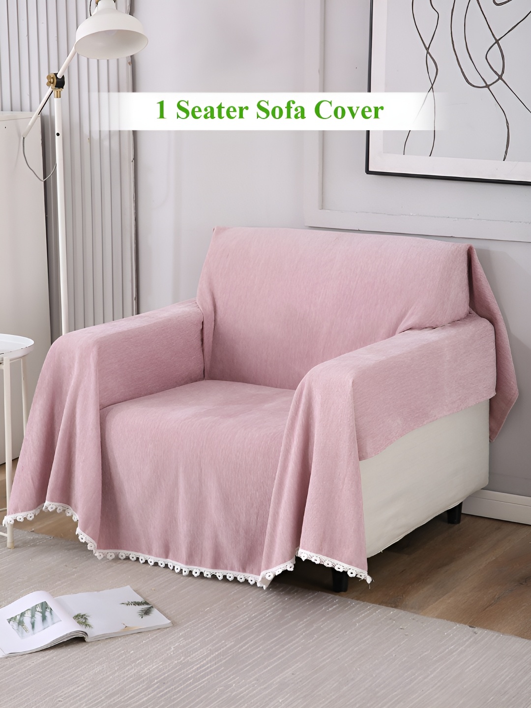 

HOKIPO Pink & White Single Seater Slipcover Sofa Throw