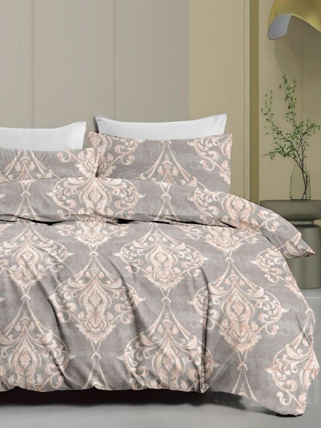 

Signature Grey & Beige Ethnic Motifs 160 TC Queen Bedsheet with 2 Pillow Covers