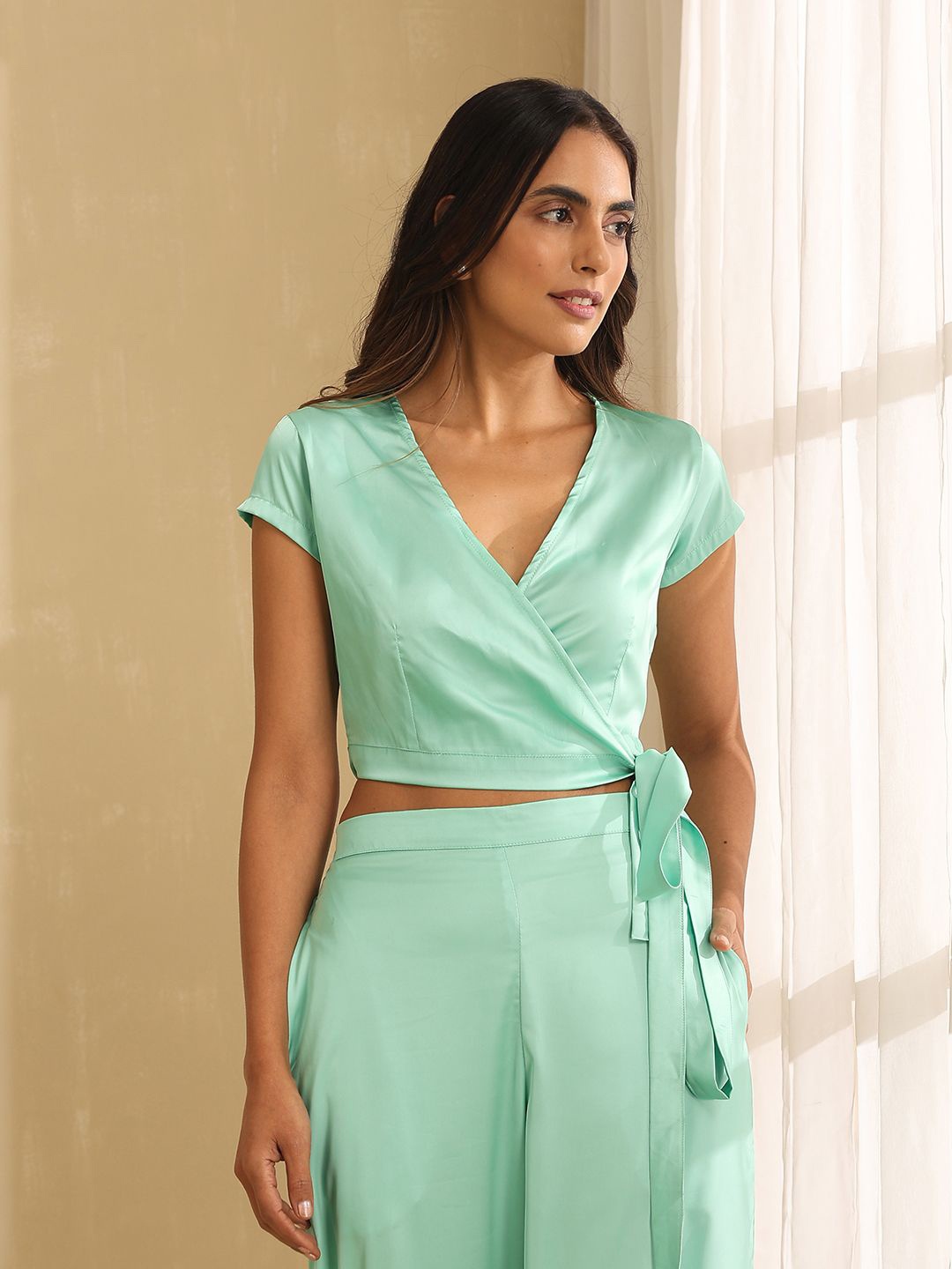 

indy Raaga Satin Wrap Top, Green