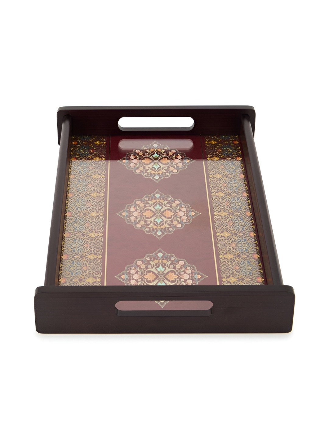 

Fabindia Maroon & Yellow Floral Printed Wooden Rectangle Serving Tray