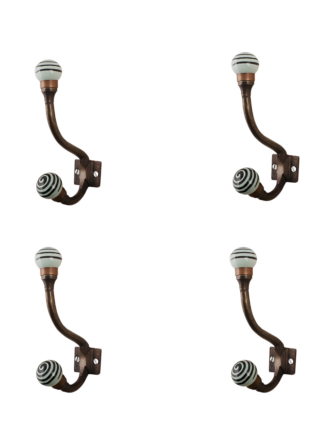 

Indianshelf Black & Brown 4 Pieces Printed Metal Wall Hooks