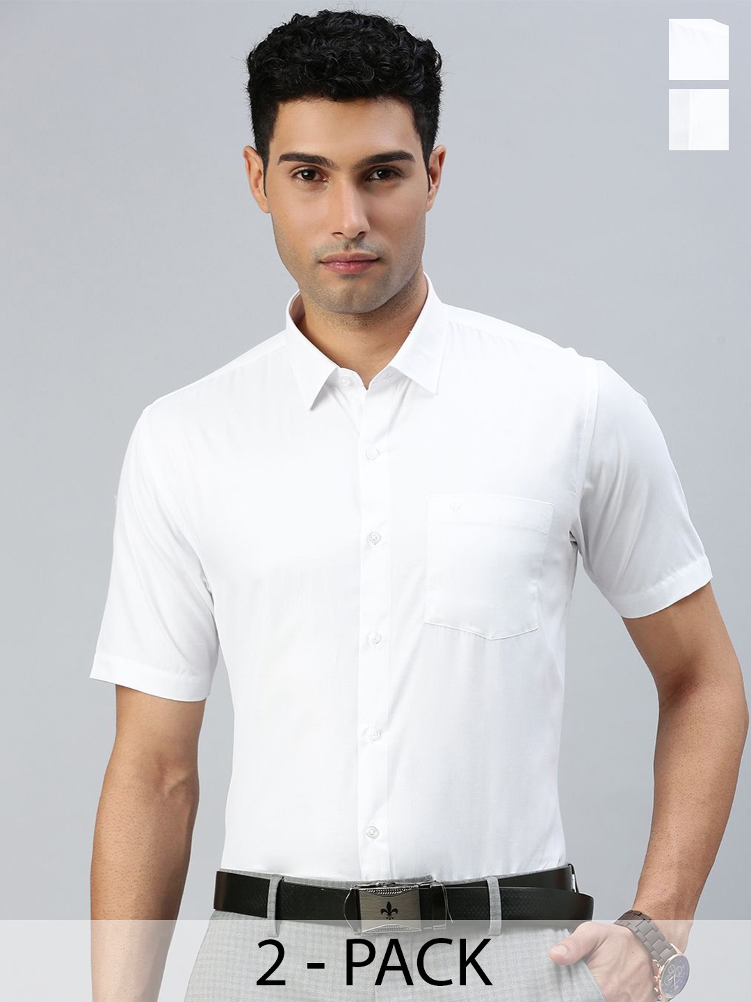 

RAMRAJ Men Pack Of 2 Formal Solid Half Sleeves Shirts, White