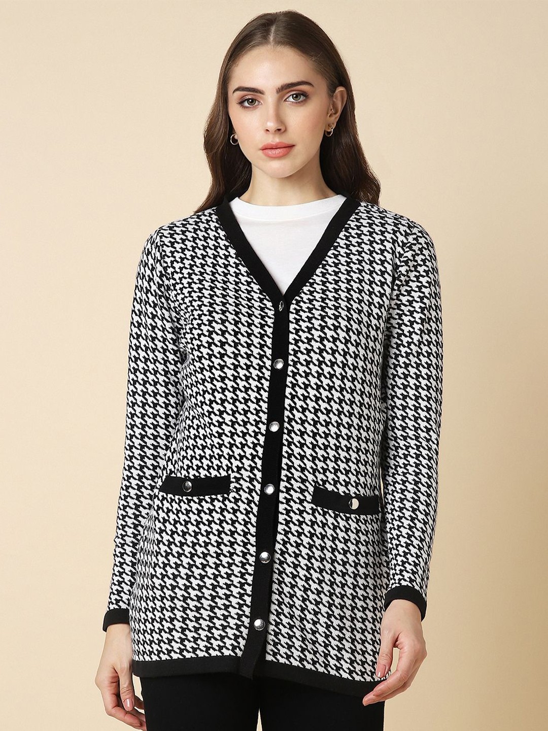 

Allen Solly Woman Women Printed Cardigan, Black