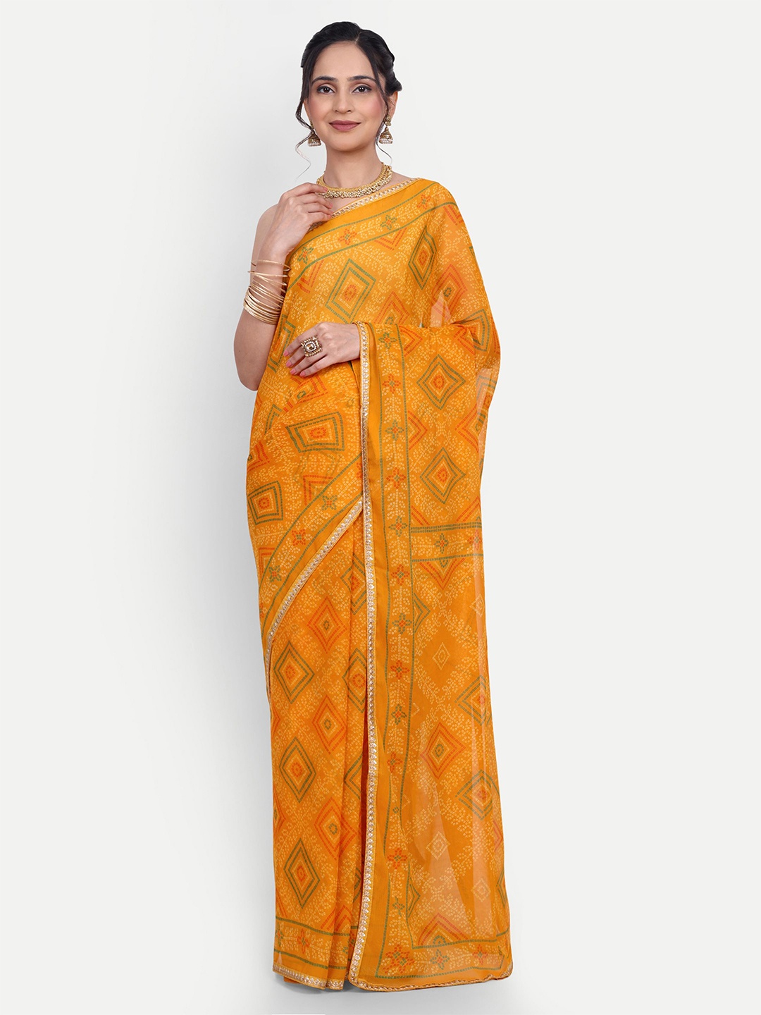 

LTS Label Tripti Saxena Embellished Phulkari Pure Georgette Designer Saree, Yellow
