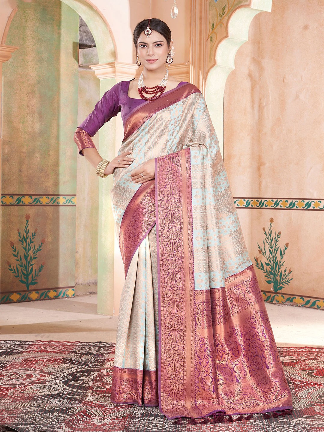 

Anouk Woven Design Zari Silk Blend Kanjeevaram Saree, Blue