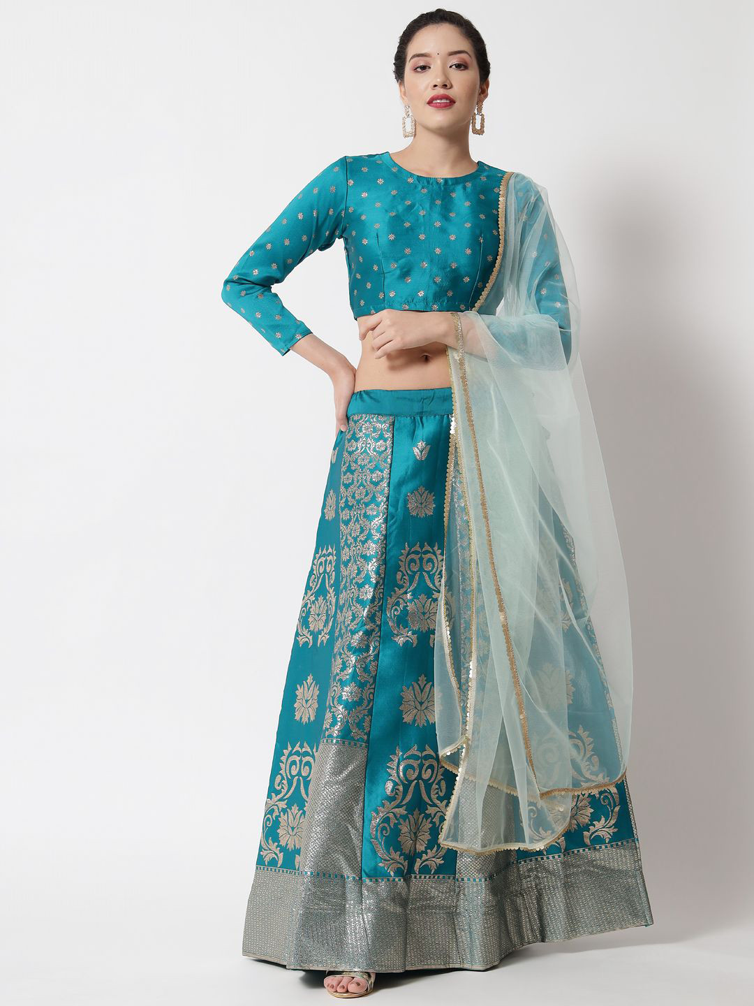 

MAGMINA Woven Design Jacquard Semi-Stitched Lehenga & Unstitched Blouse With Dupatta, Blue