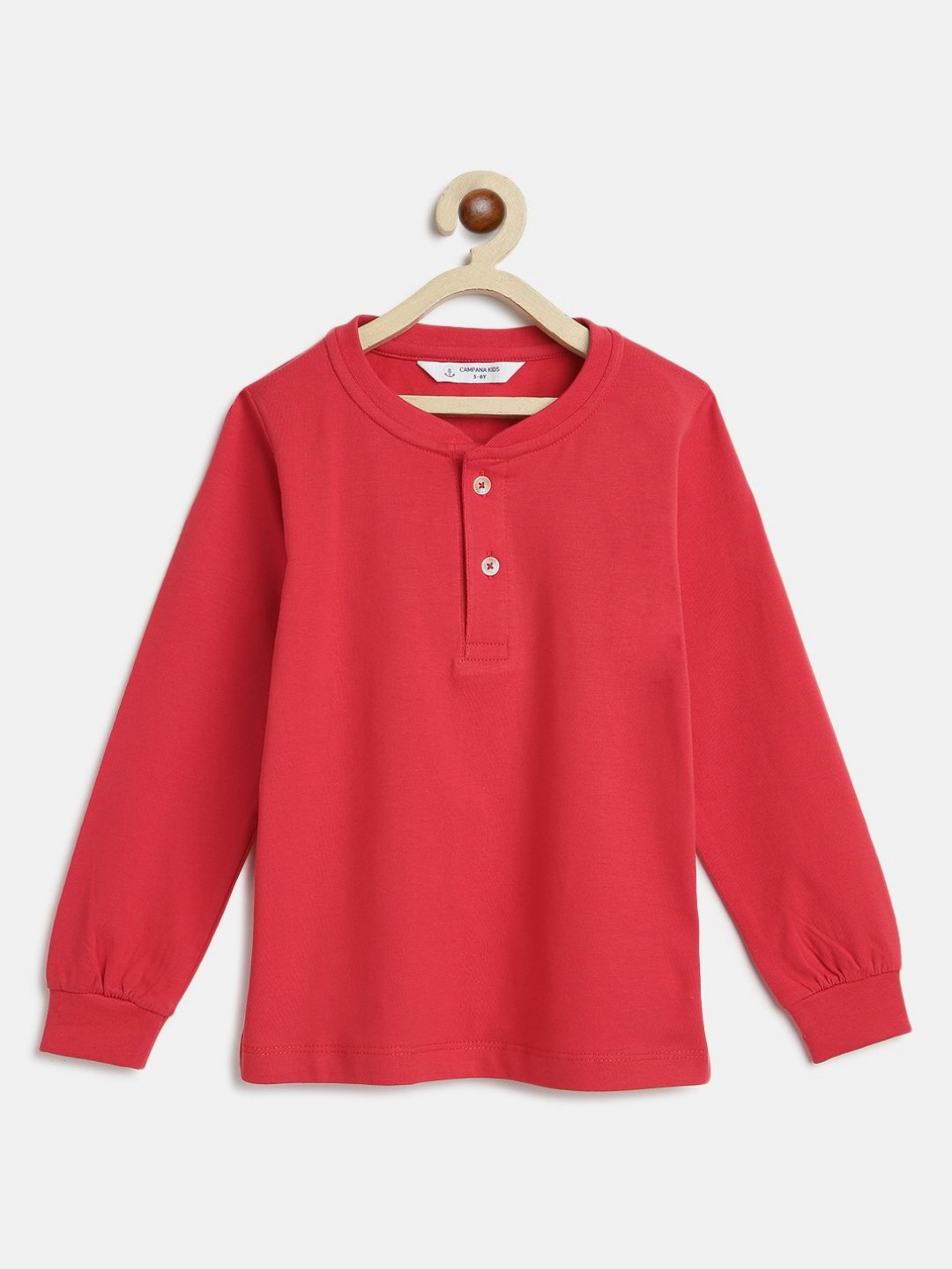 

Campana Boys Solid Henley Neck Cotton T-shirt, Red