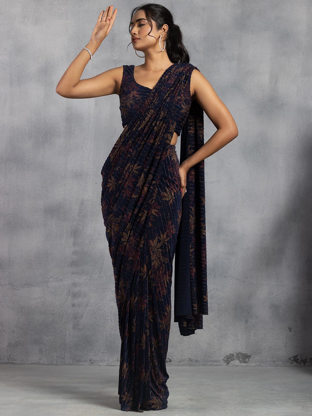 

Rang by Indya Embellished Organza Ready to Wear Saree with Blouse, Blue