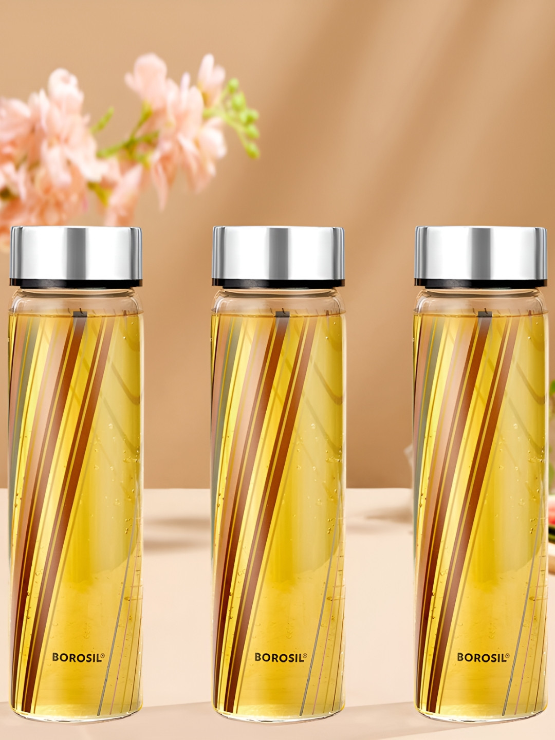 

BOROSIL Artisan Series Prism Transparent 3 Pieces Glasses Printed Water Bottles 550 ml