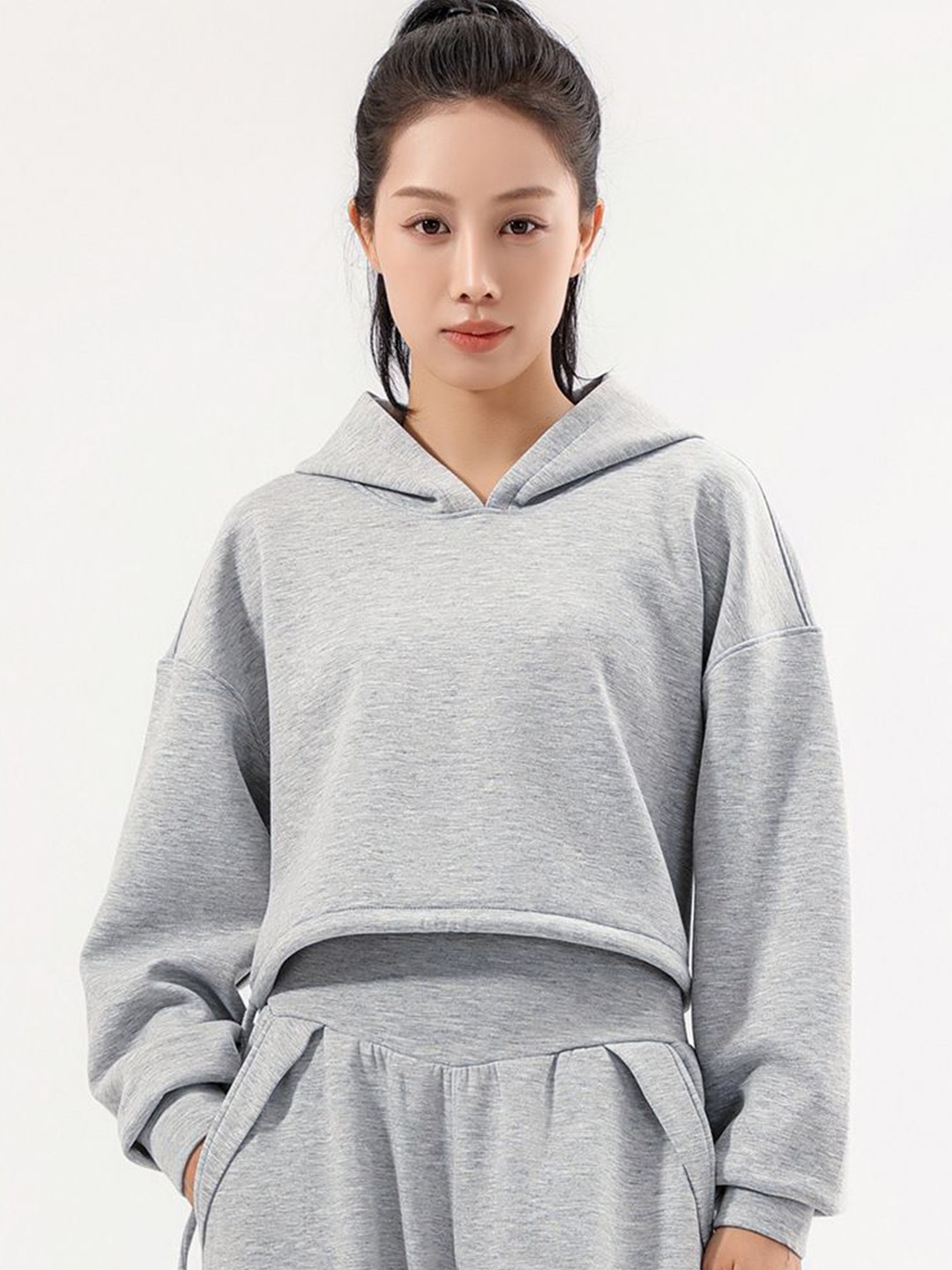 

LULU & SKY Women Hooded Neck Crop Top, Grey