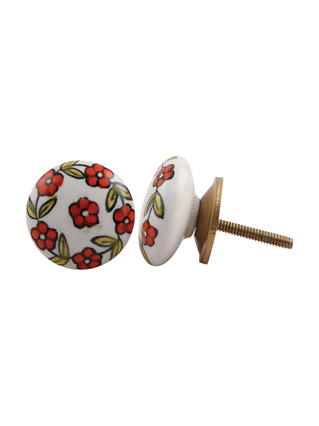 

Indianshelf White & Red 4 Pieces Floral Printed Ceramic Drawer Knobs