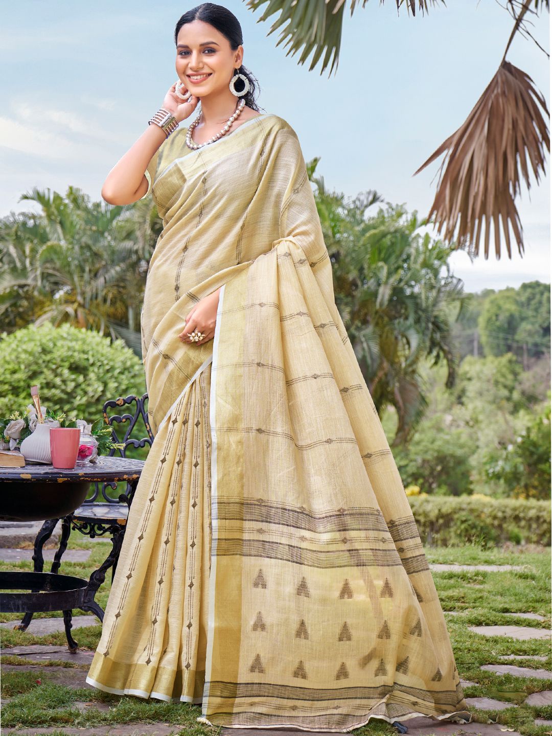 

Fashion Petals Striped Zari Woven Design Saree, Cream