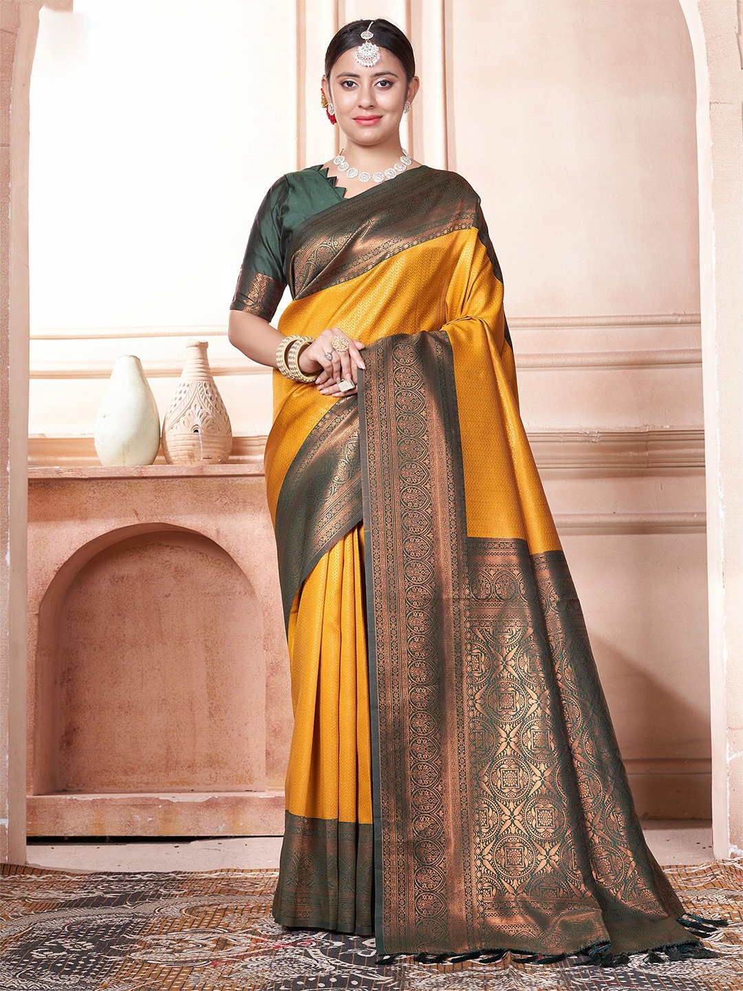 

Anouk Woven Design Zari Kanjeevaram Saree, Gold