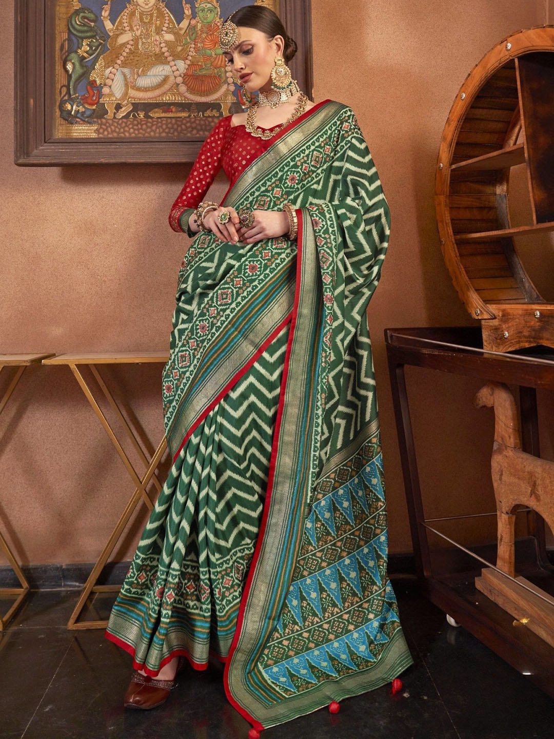 

MySilkLove Zari Patola Saree, Green