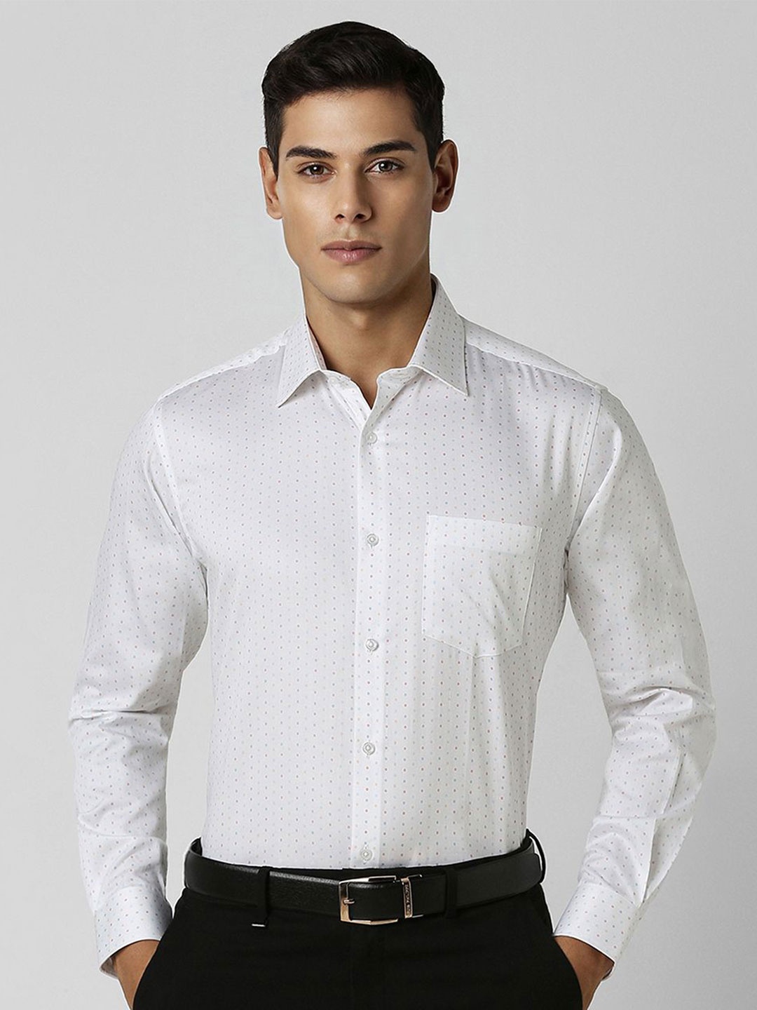 

Van Heusen Men Spread Collar Micro Ditsy Printed Cotton Formal Shirt, White