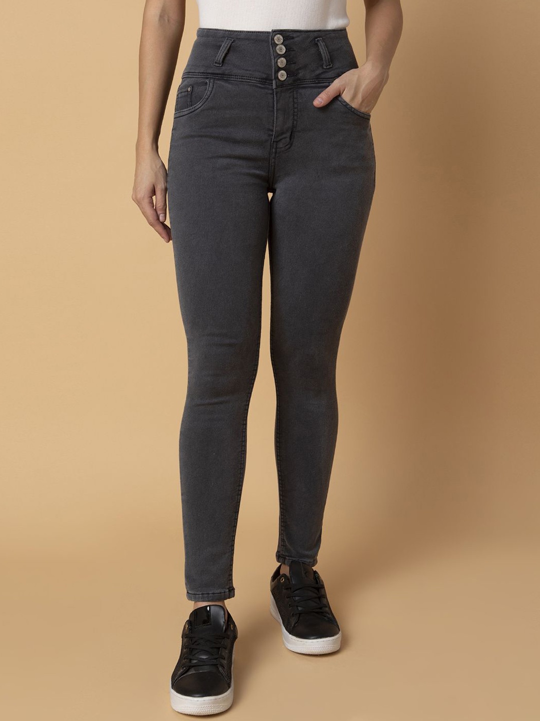 

SHOWOFF Women Straight Fit Mid-Rise Stretchable Jeans, Grey