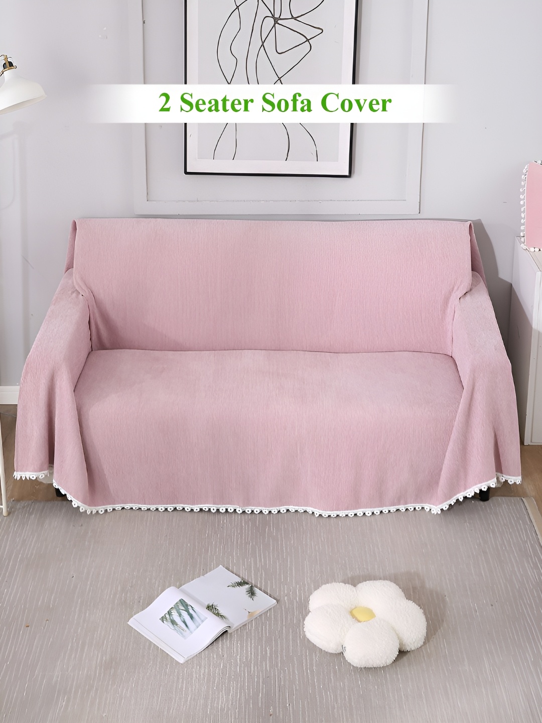 

HOKIPO Pink & White Chenille 2 Seater Sofa Throw