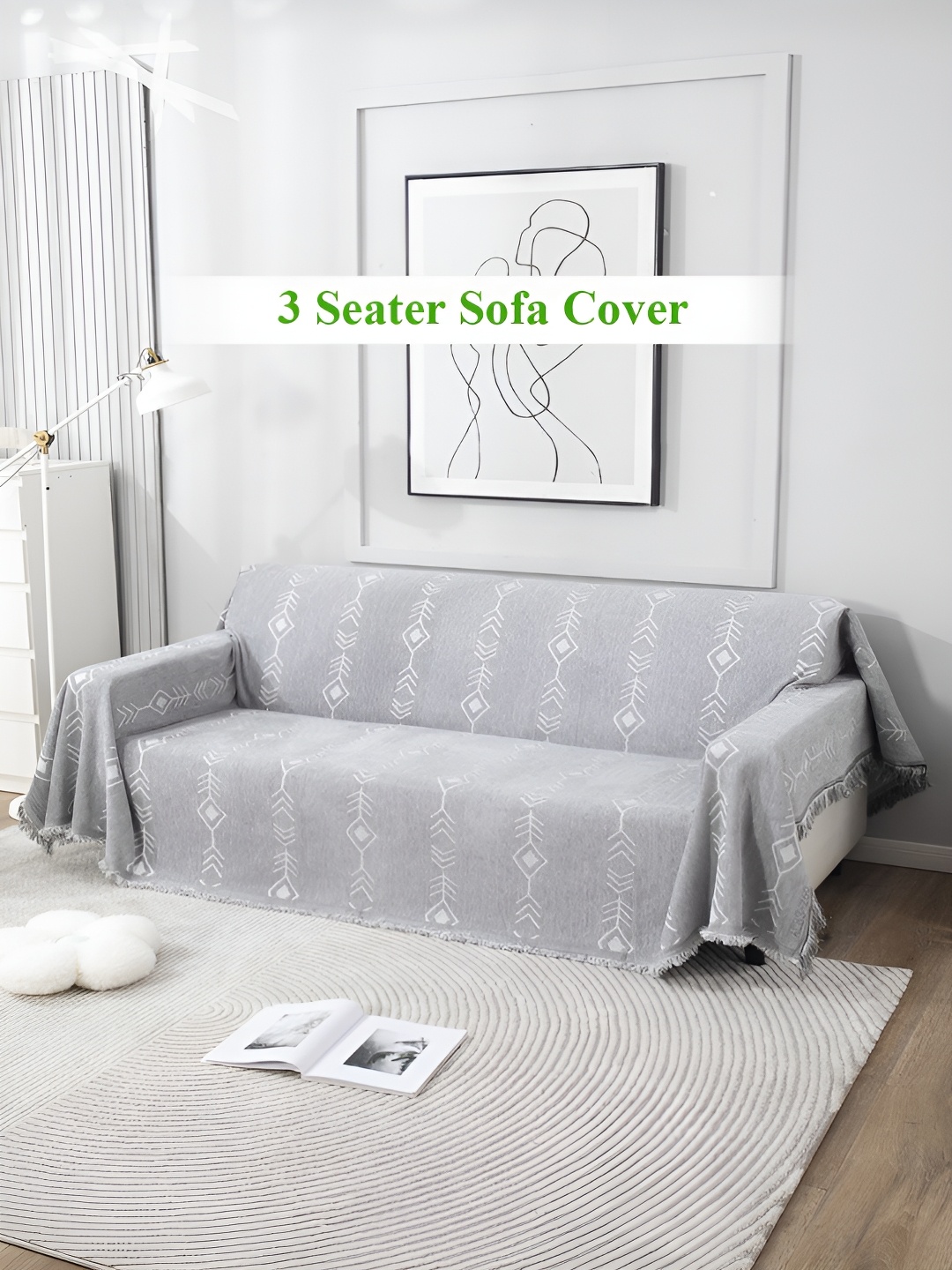 

HOKIPO Grey & White Printed 3 Seater Rectangle Sofa Throw