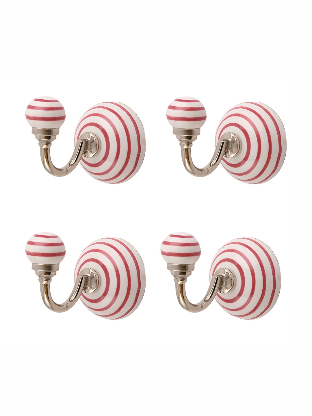 

Indianshelf White & Red 4 Pieces Printed Metal Hooks