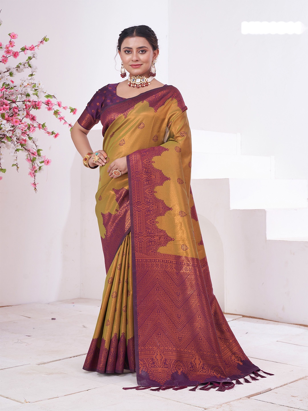 

Anouk Woven Design Kanjeevaram Saree, Mustard