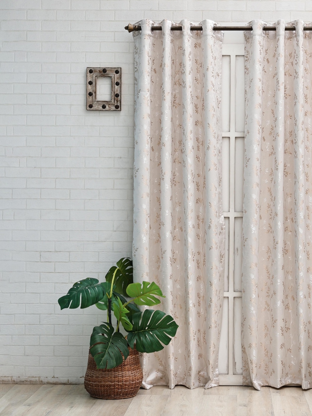 

Ariana Beige & Gold-Toned Floral Room Darkening Door Curtain