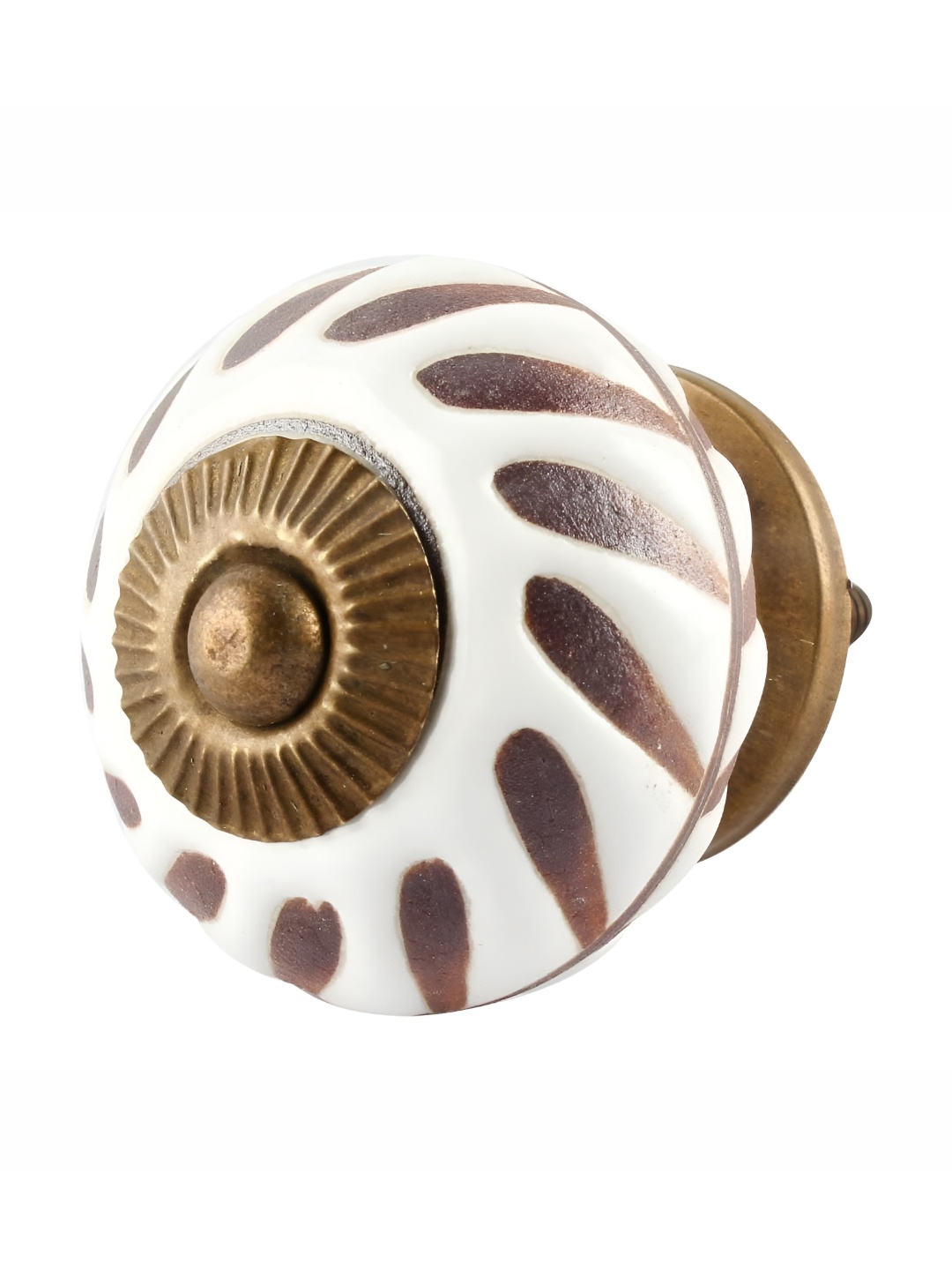 

Indianshelf Brown & White 4 Pieces Floral Printed Ceramic Drawer Knob