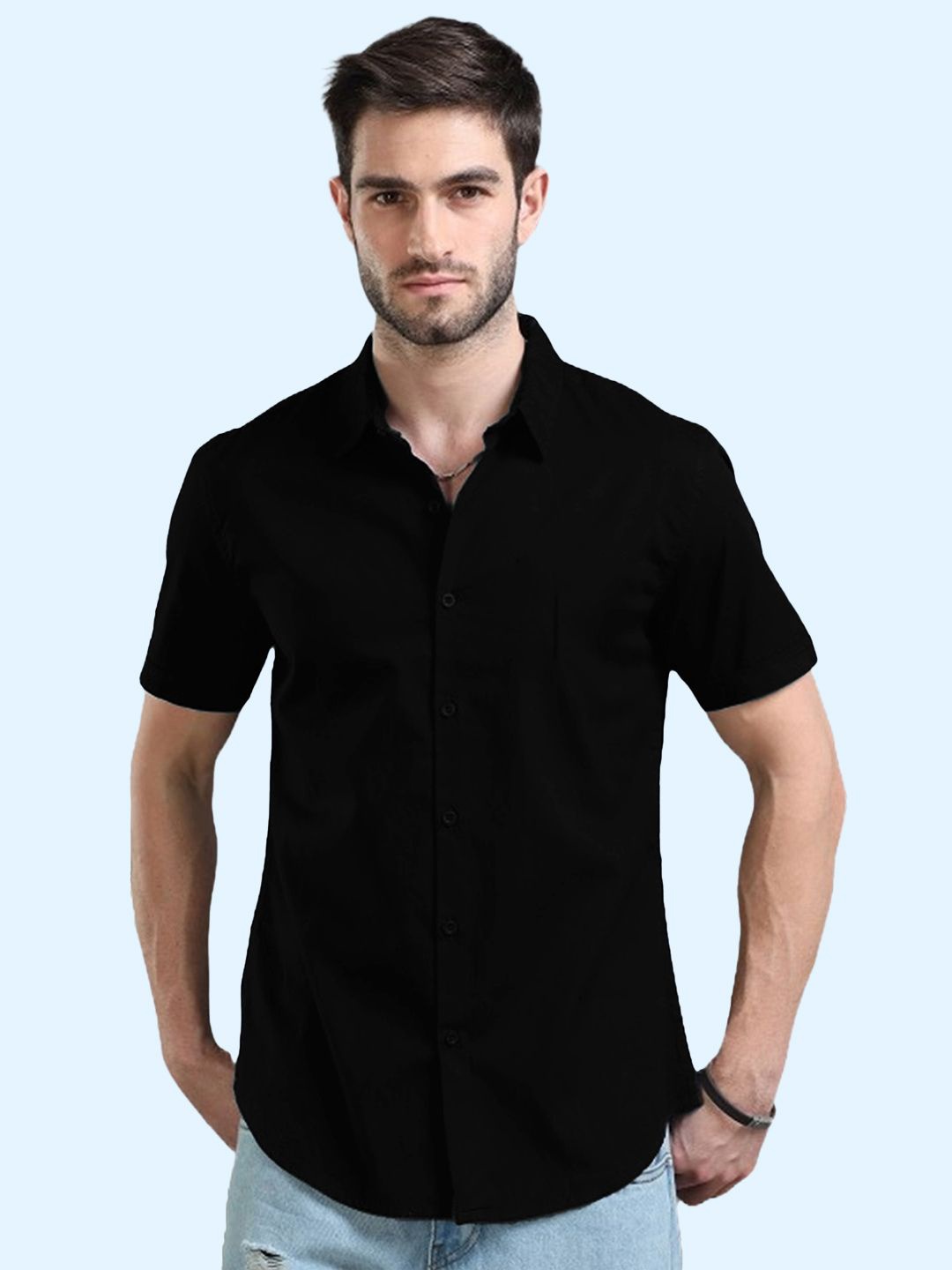 

Leotude Men Classic Solid Spread Collar Casual Shirt, Black