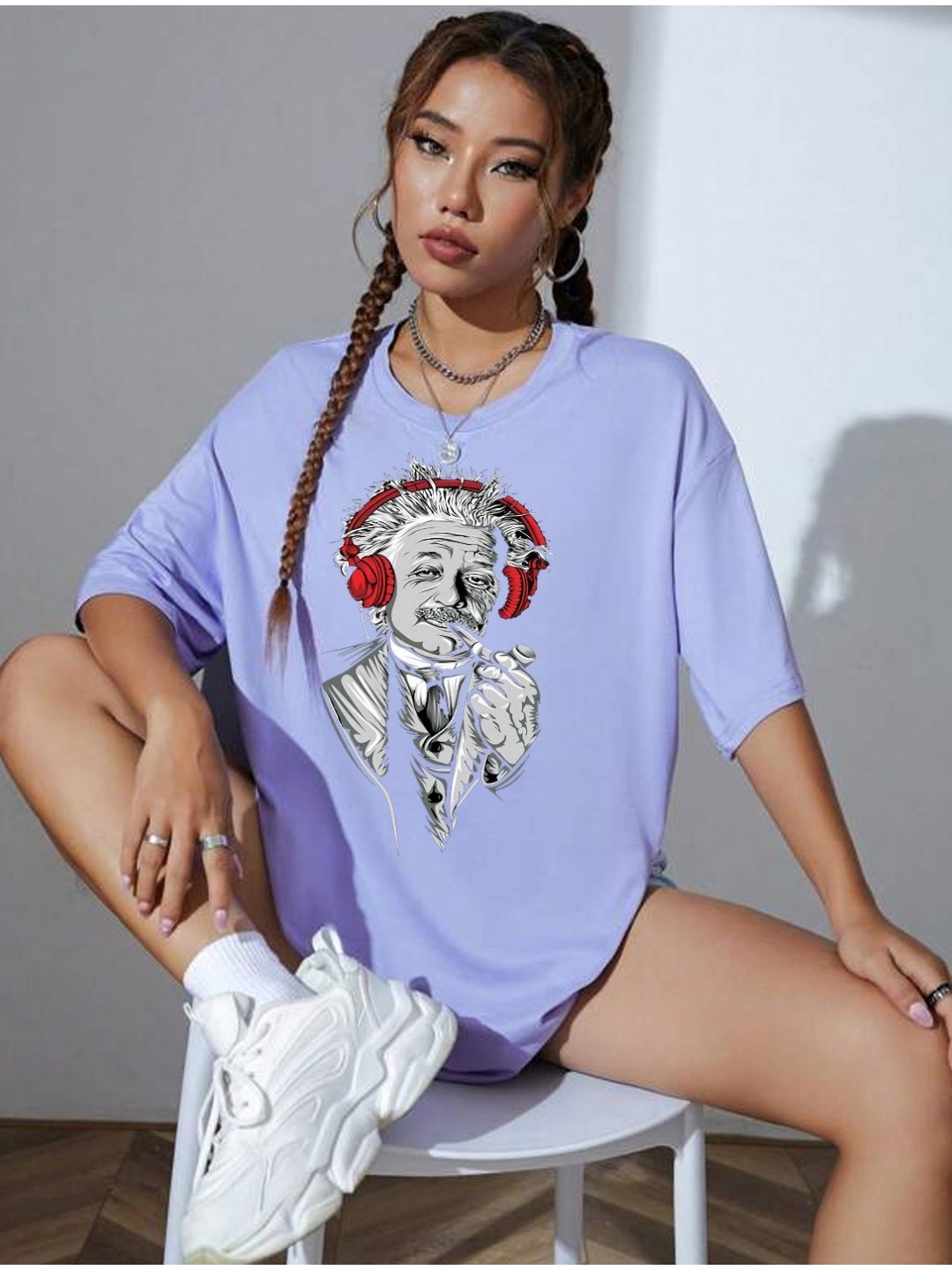 

TABADTOD Women Printed Applique T-shirt, Purple