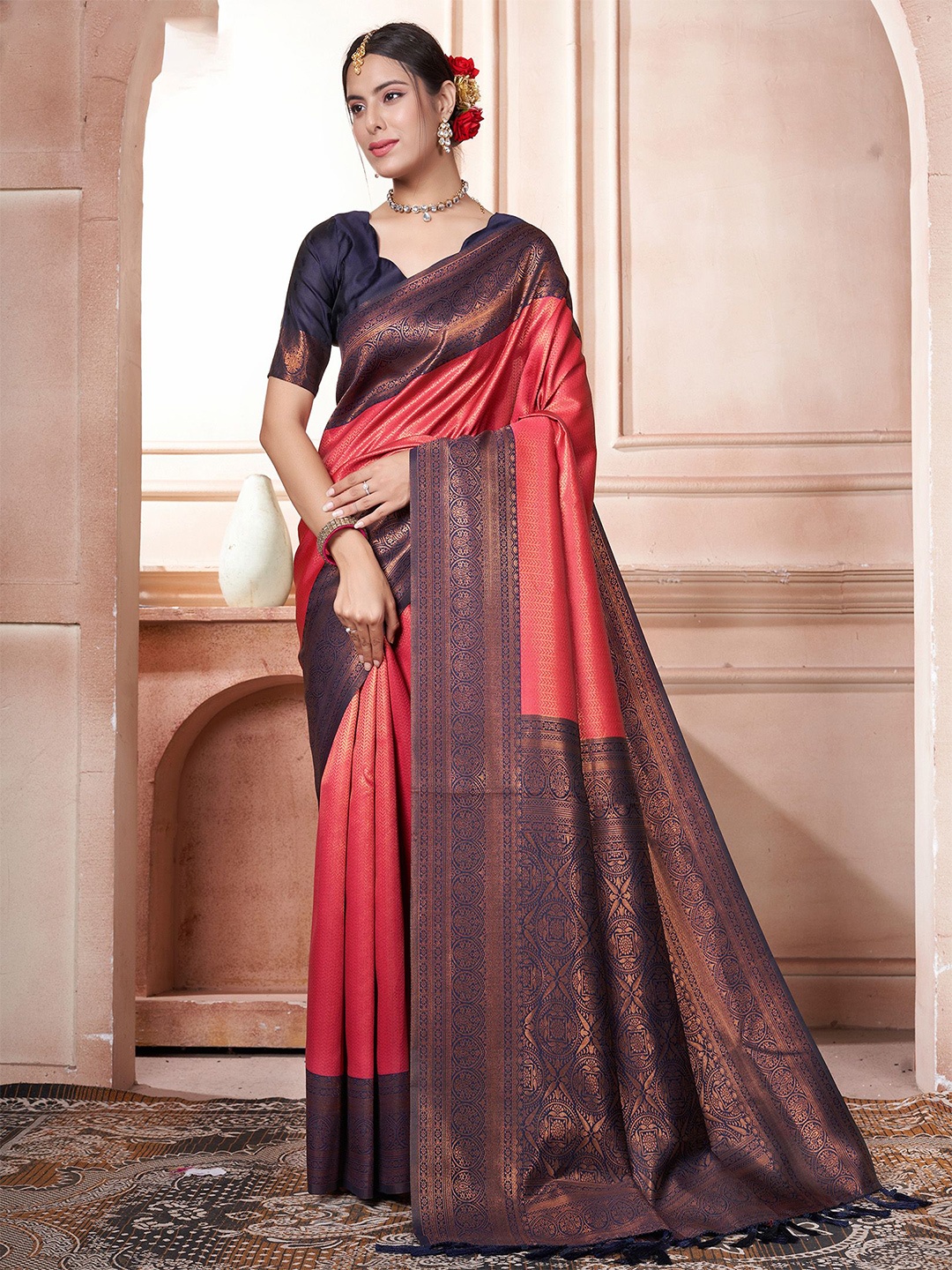 

Anouk Woven Design Zari Kanjeevaram Saree, Peach