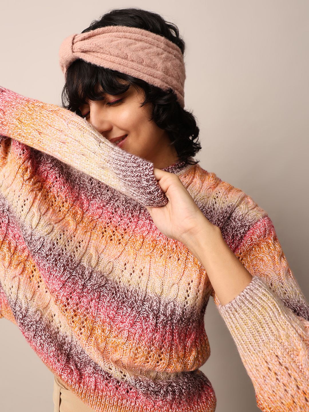 

ONLY Women Cable Knit Pullover, Peach