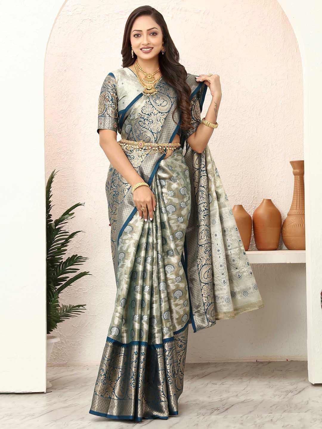 

Dori Woven Design Zari Tissue Banarasi Saree, Blue