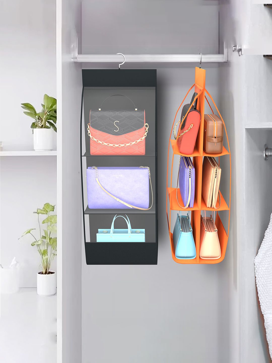 

Kuber Industries Black & Orange 2 Pieces Multi-Utility Hanging Organizers