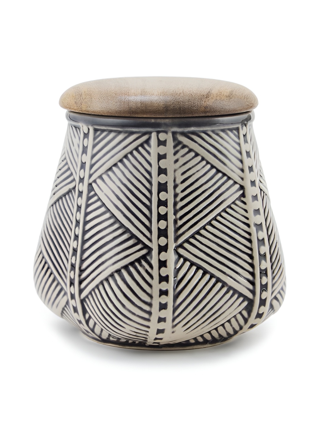 

Fabindia Black & Beige Ceramic Jar With Lid