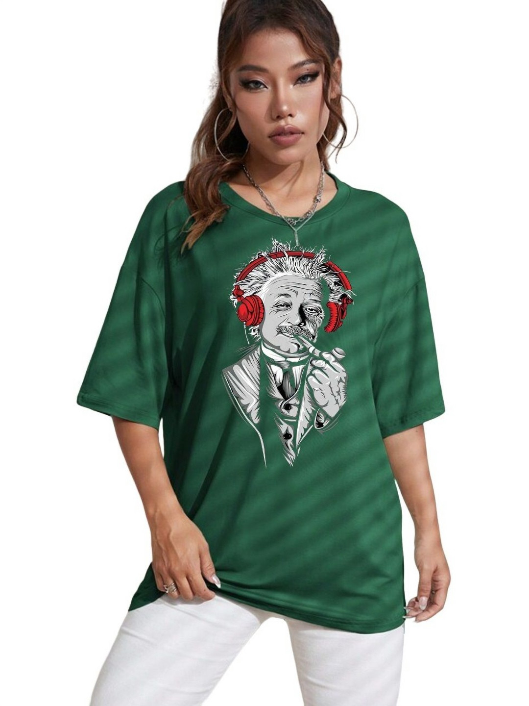 

TABADTOD Women Graphic Printed Drop Shoulder Sleeves Oversized T-shirt, Green