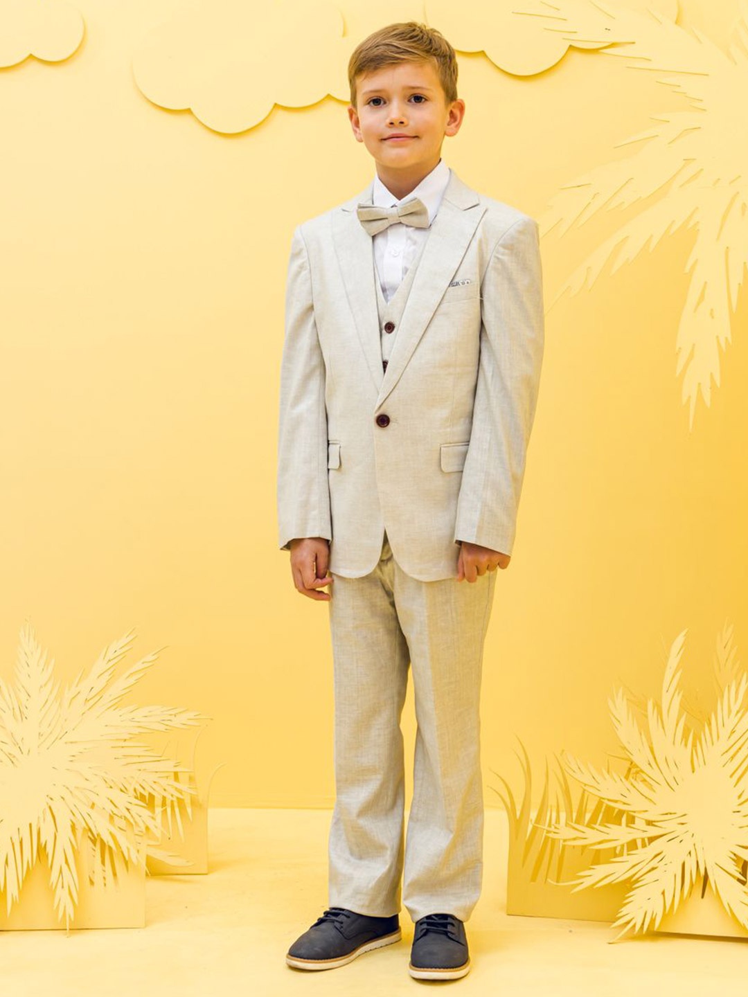 

One Friday Boys Single-Breasted Three Piece Party Suit, Beige