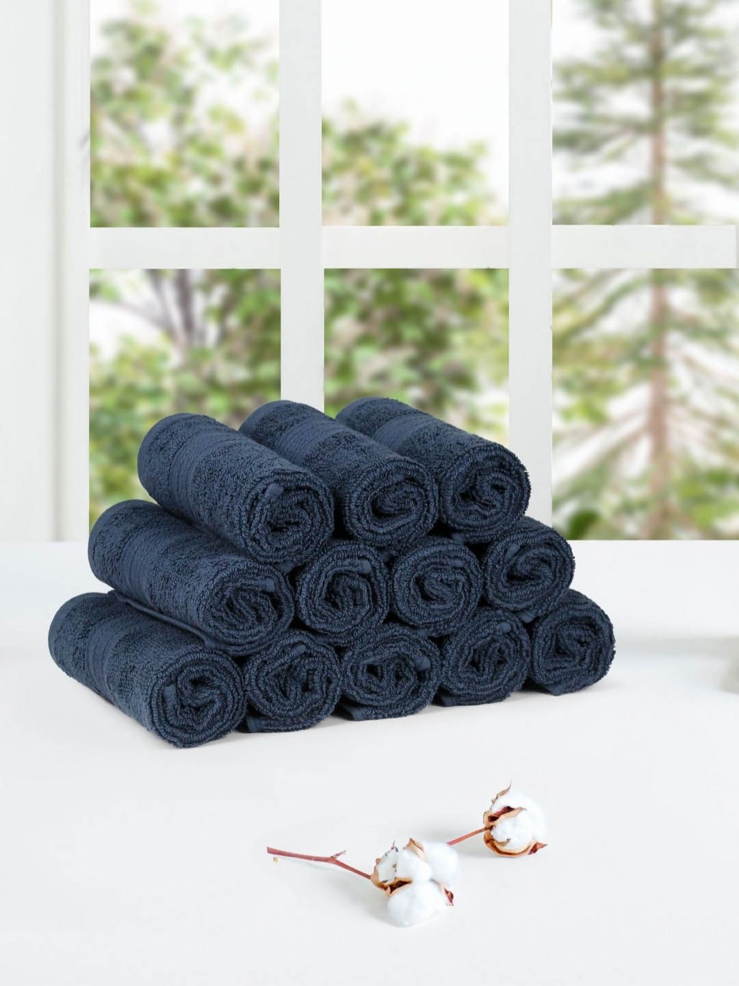 

MYTRIDENT Navy-Blue 12 Pieces 500 GSM Pure Cotton Face Towels