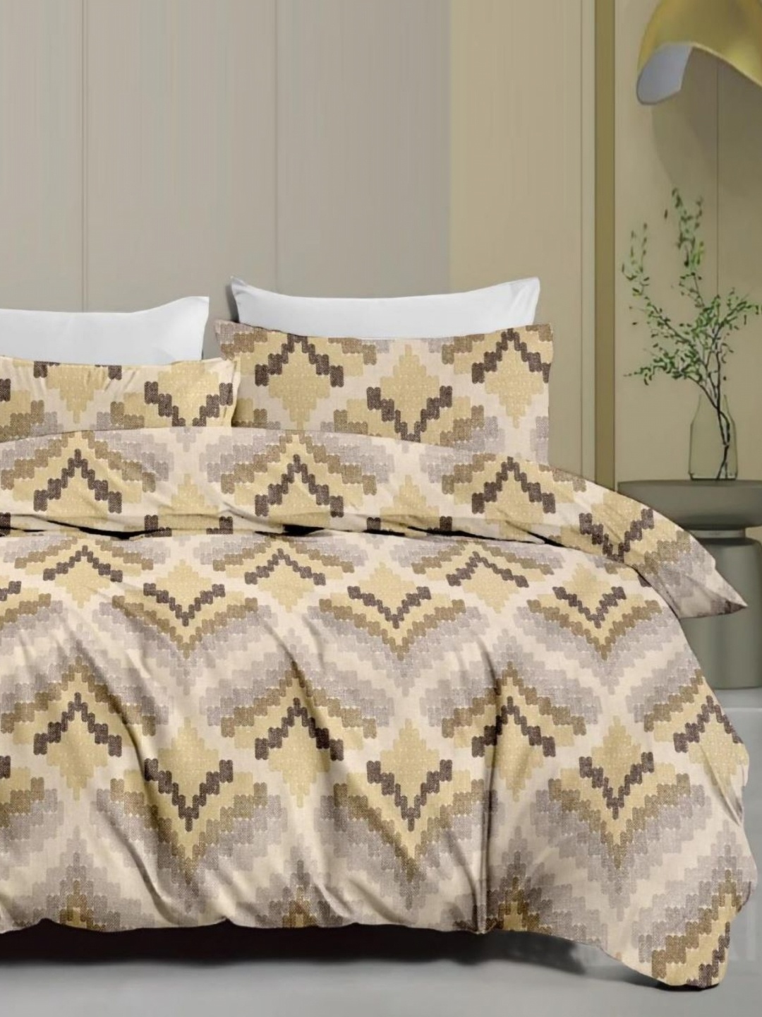 

Signature Brown Geometric 160 TC Queen Bedsheet with 2 Pillow Covers
