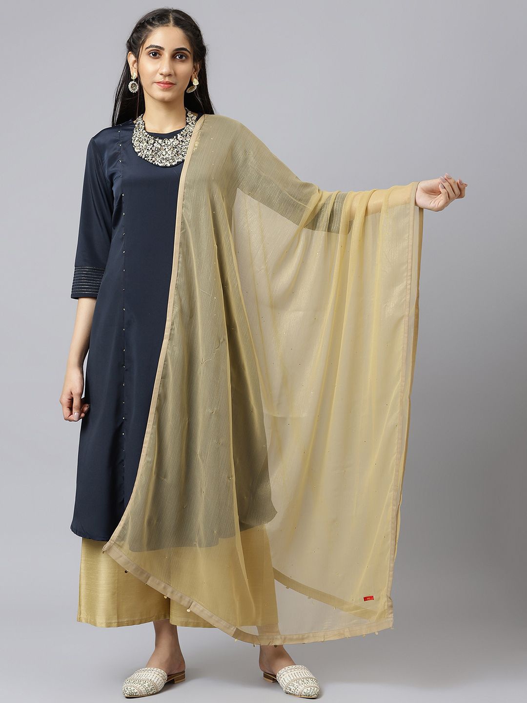 

W Embellished Dupatta With Sequinned, Gold