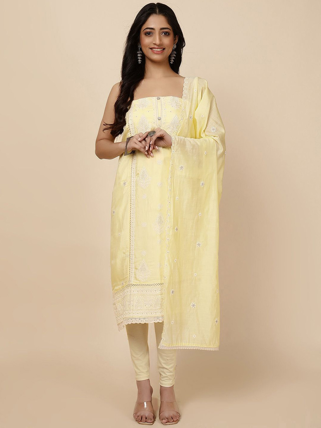 

Meena Bazaar Embroidered Art Silk Unstitched Dress Material, Yellow