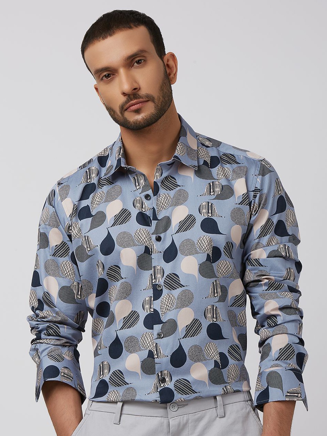 

Mufti Men Spread Collar Abstract Printed Cotton Slim Fit Casual Shirt, Blue