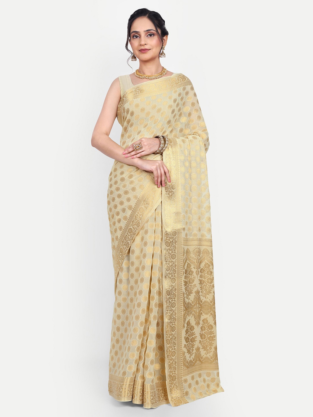 

LTS Label Tripti Saxena Ethnic Motif Zari Woven Pure Chiffon Saree, Beige