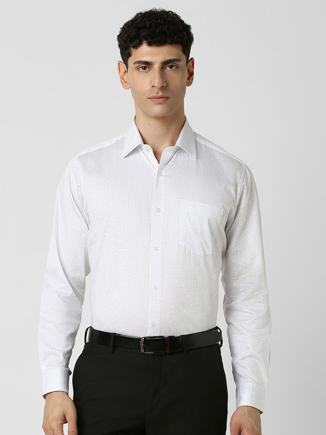 

Van Heusen Men Spread Collar Micro Ditsy Printed Cotton Formal Shirt, White