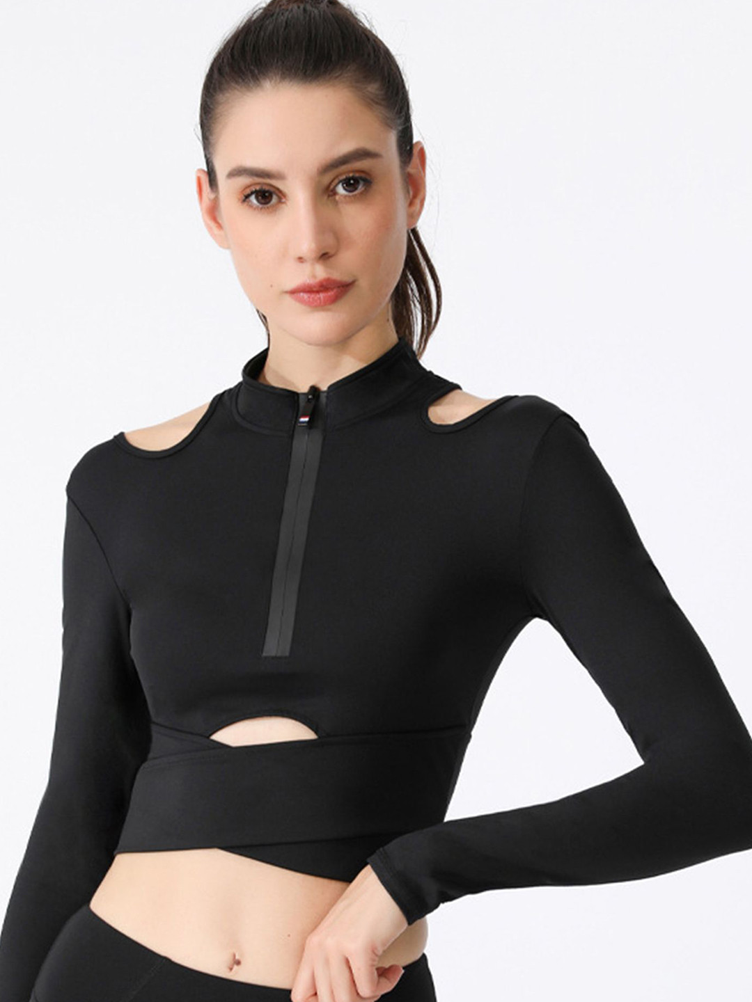

LULU & SKY Cut Out Long Sleeves Crop Top, Black