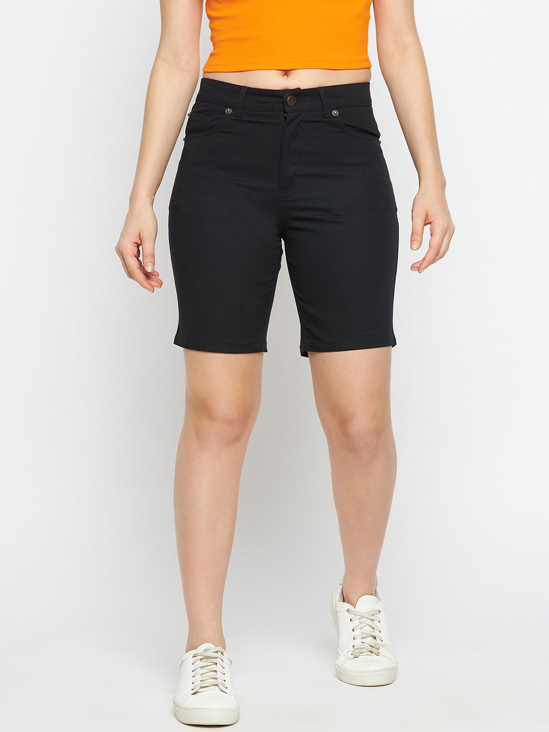 

Hypernation Women Mid-Rise Slim Fit Shorts, Black