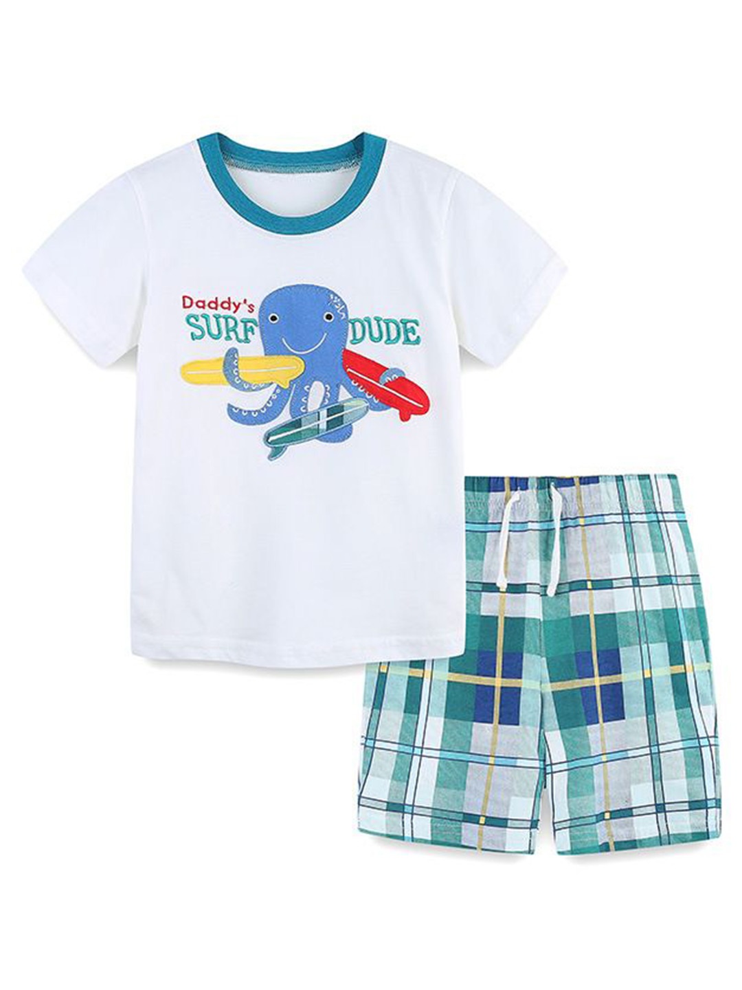 

StyleCast Boys White Printed Pure Cotton T-shirt with Shorts