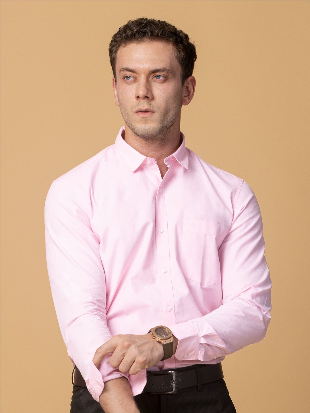 

Berkshire Men Comfort Spread Collar Solid Cotton Slim Fit Formal Shirt, Pink