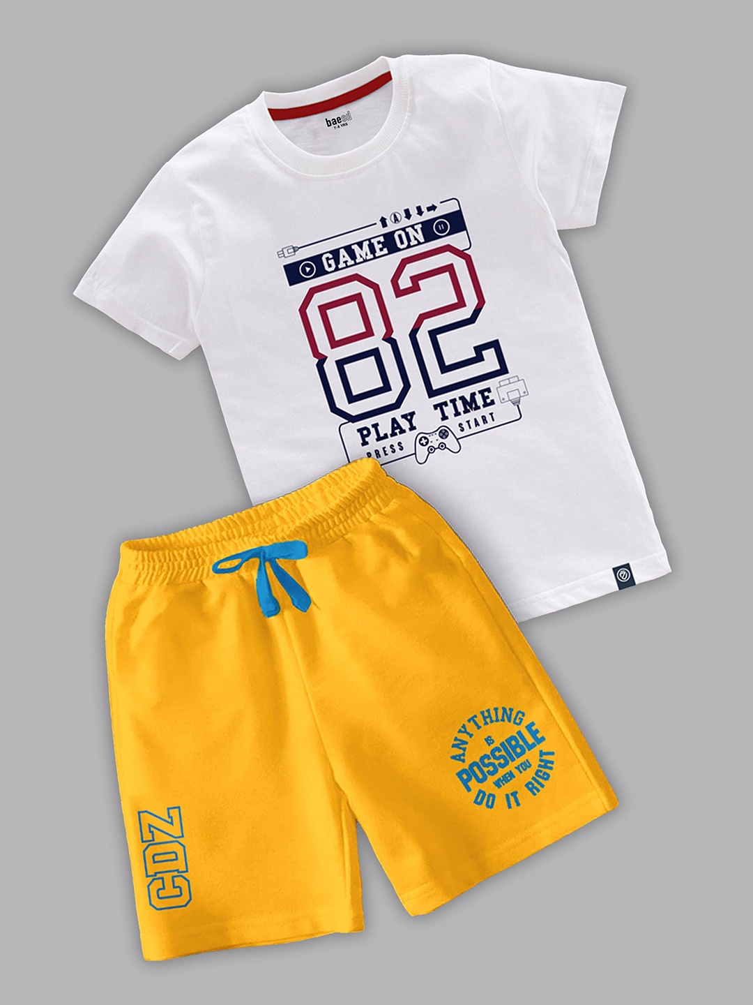 

BAESD Boys Printed T-shirt with Shorts, White